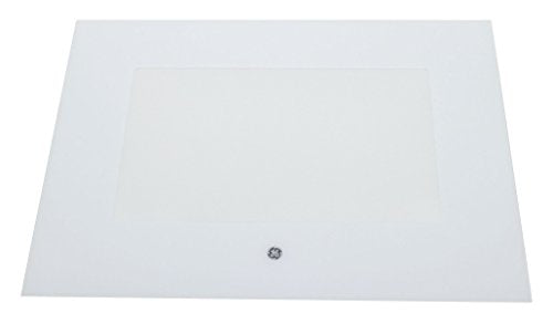 A white GE range exterior oven door glass panel for model WB56T10356. A white GE range exterior oven door glass panel for model WB56T10356.